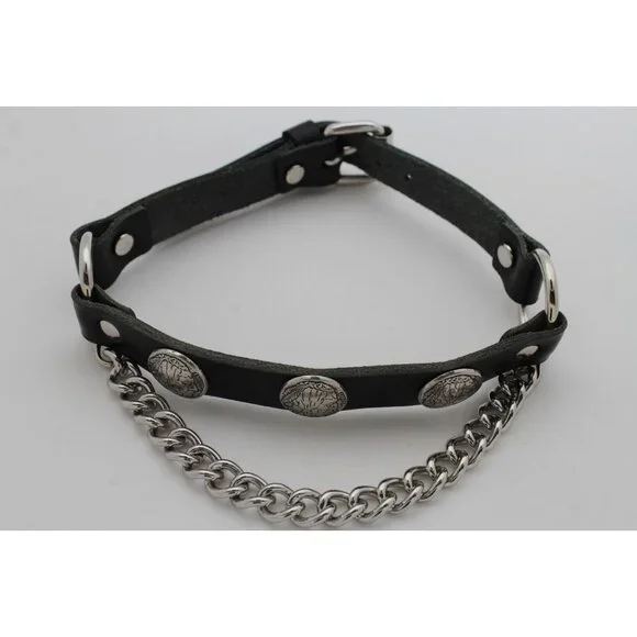 Men Boots Chains Pair Black Faux Leather Strap Native American Charm Motorcycle